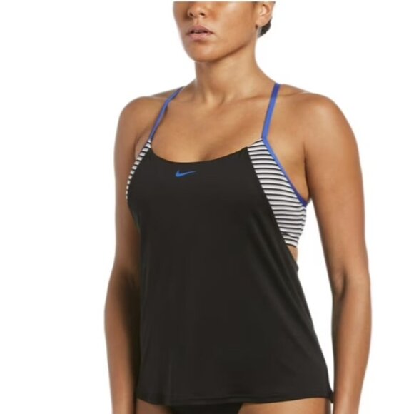 Nike Stripe Layered Tankini Swim Top Black ( S ) - Picture 1 of 4